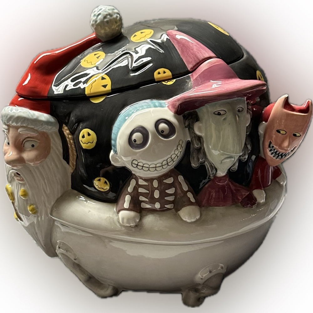 Nightmare Before Christmas Cookie Jar ~ Sandy Claws, Lock, Shock, & Barrel